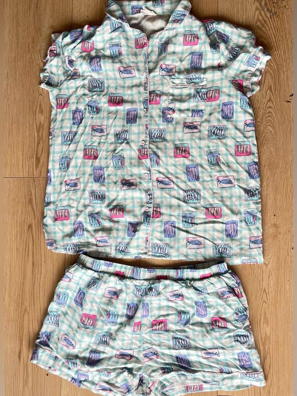 Girls' Mint Plaid Short Pajama Set with Pink & Purple Prints